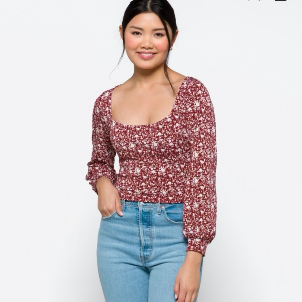 Lush Red and White Floral Crop Top